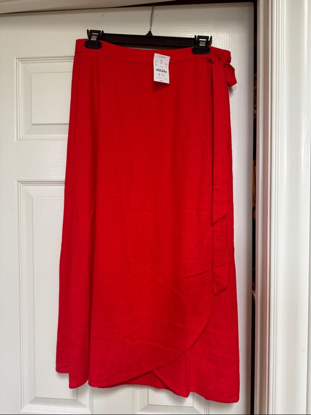 J. Crew Red Midi Wrap Skirt with Side Tie